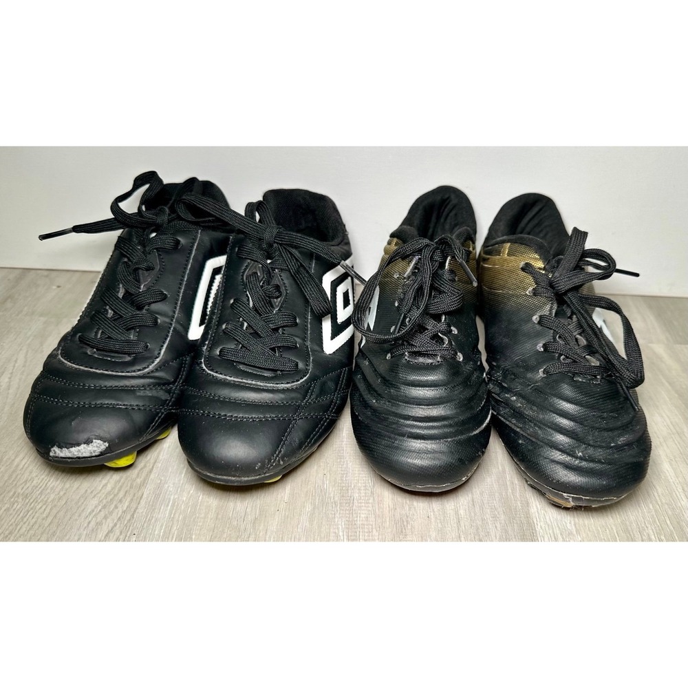 Umbro & Runic Soccer Cleats Kids Size 1 & 1.5 Black Gold Fair Condition Lot